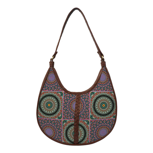 Multicolored Ethnic Motifs Printed Half Moon Hobo Bag - Uncommongifts.in